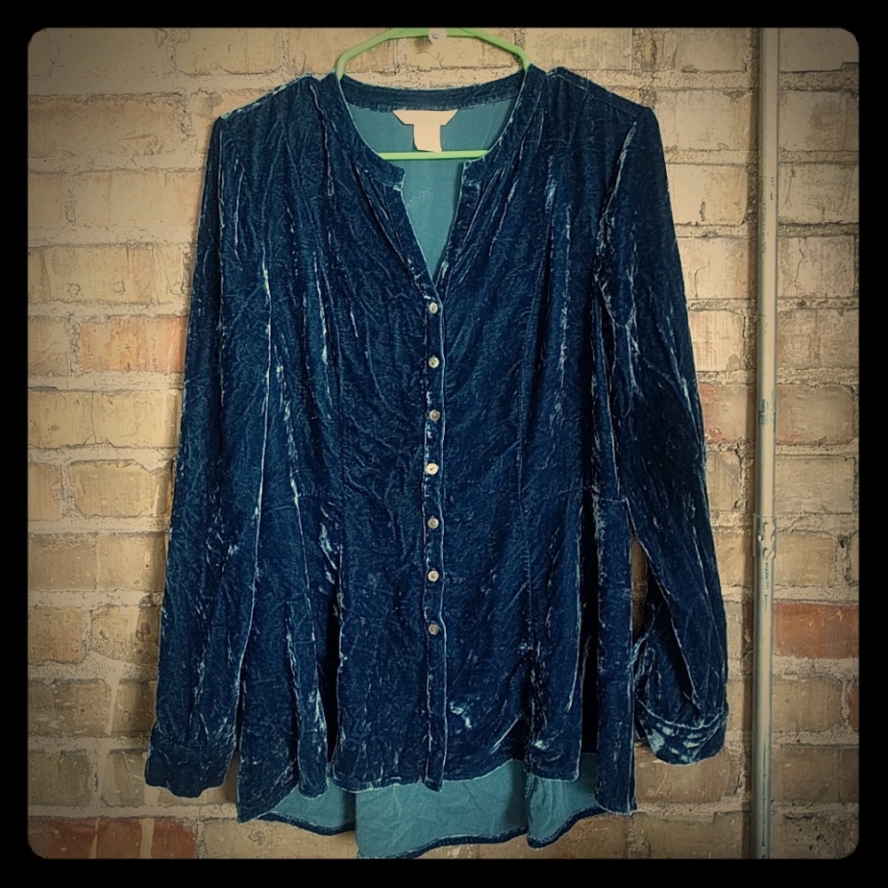 Blue Velvet peplum waist top